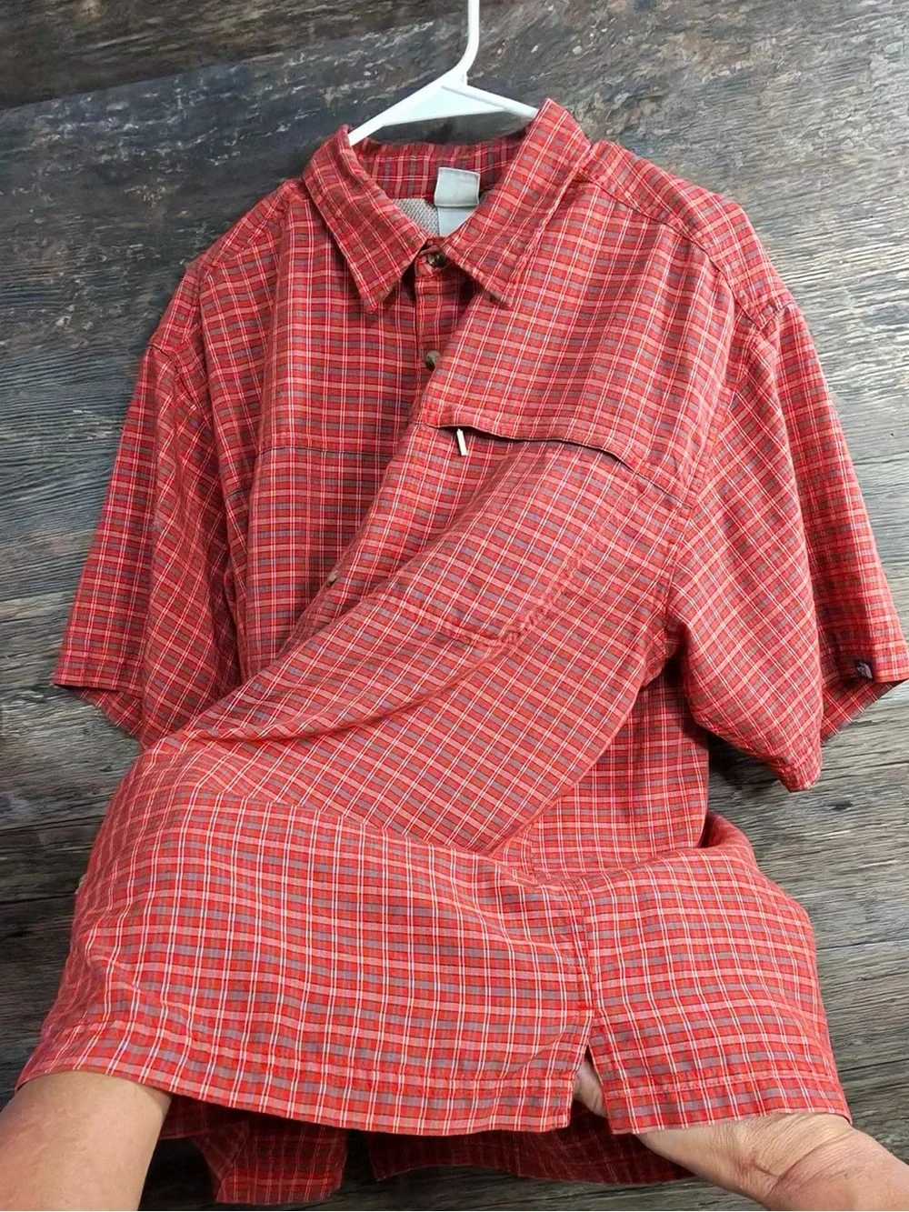 The North Face Men's Red Plaid Short-Sleeve Button-Down Shirt